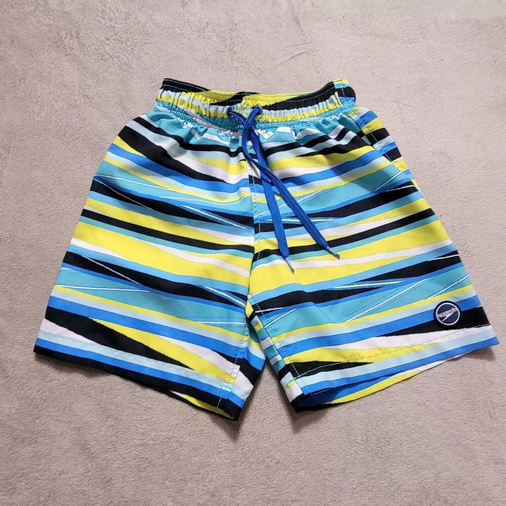 Speedo Boy's Swim Trunk Mid Length Blue Striped Sz M